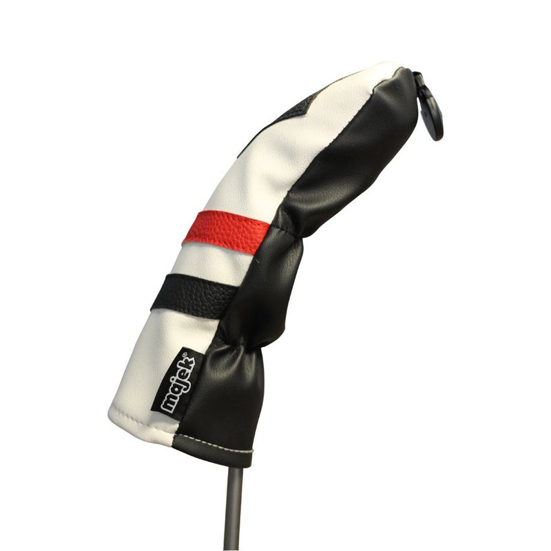 Majek Retro Golf Headcover White Red and Black Vintage Leather Style Hybrid Head Cover Classic Look, Wheel Tag Includes Numbers 3 Through 7 Plus X - Image 5